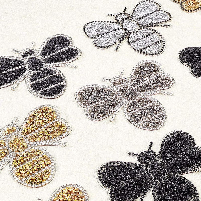 Yazon 4pcs Crystals Bee Patches Iron on Rhinestone Appliques Patch Transfer - Image 5